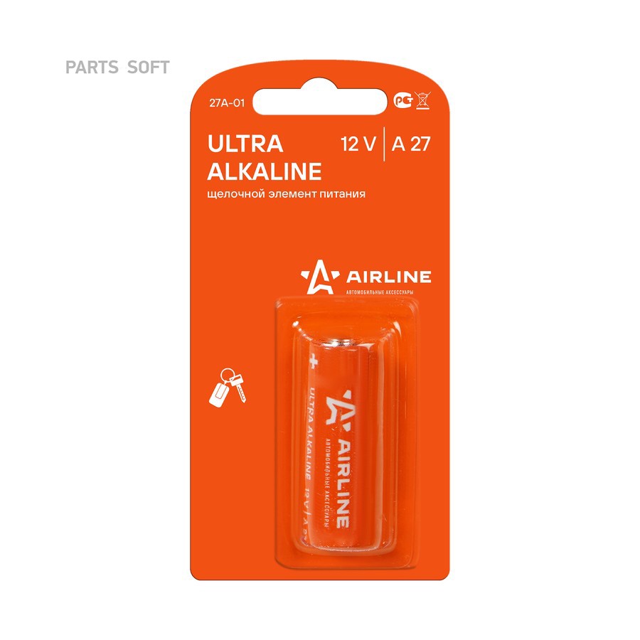 Батарейка A27 "AIRLINE" (щелочная, 12V, для брелков сигнализаций) (1 шт.) - AIRLINE None None